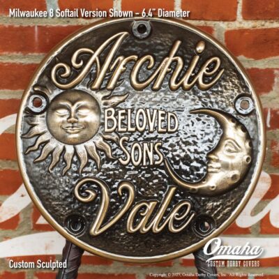 Custom derby cover for Harley-Davidson with sun and moon design