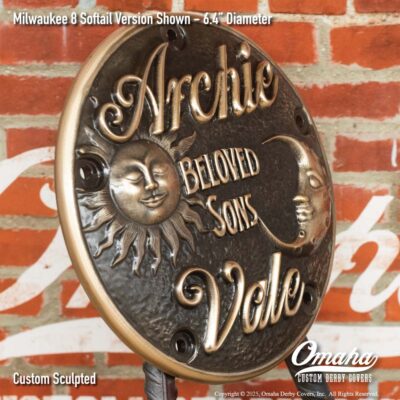 Custom derby cover for Harley-Davidson with sun and moon design